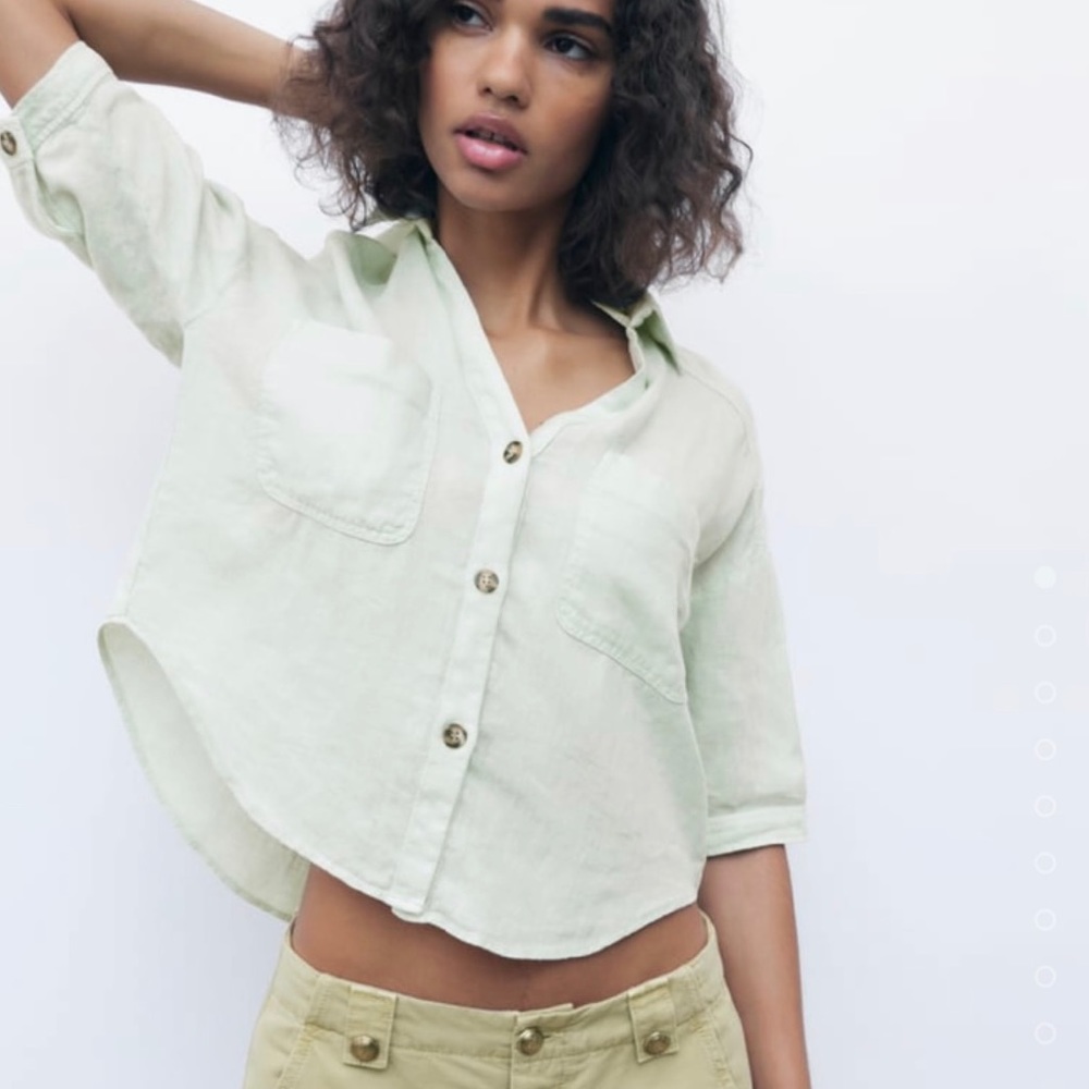 Zara linen shirt short sleeves mint XS